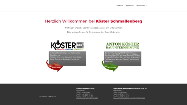 Website Screenshot: Bauzentrum Köster GmbH - Köster Schmallenberg Vorschaltseite: Köster Schmallenberg - Date: 2023-06-20 10:38:19