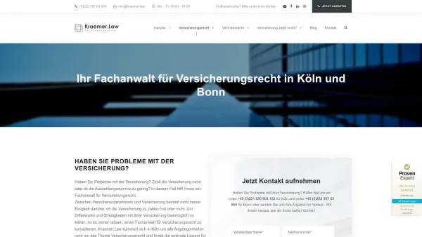 Website Screenshot: Kraemer.Law Fachanwalt für Versicherungsrecht Köln - Anwalt für Versicherungsrecht Köln & Bonn | Kraemer.Law - Date: 2023-06-20 10:42:11