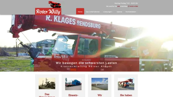 Website Screenshot: Klages Kranvermietung GmbH - Home Reiner Klages Kranvermietung GmbH in Rendsburg - Date: 2023-06-20 10:38:22
