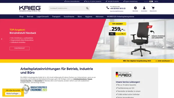 Website Screenshot: KRIEG Betriebs und Büroeinrichtungen GmbH & Co. KG - Betriebs- und Büroeinrichtung ► Jetzt online kaufen! | www.krieg-online.de - Date: 2023-06-20 10:38:22