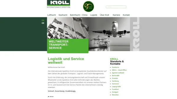 Website Screenshot: Kroll Intern. Spedition GmbH Zentrale/Headoffice - KROLL – Internationale Spedition – Weltweite Logistik - Date: 2023-06-20 10:38:22