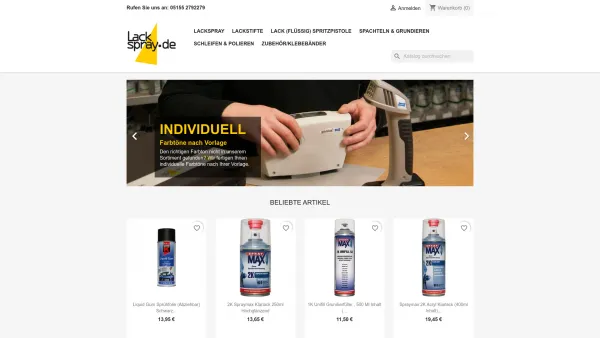 Website Screenshot: Lackspray.de GmbH Autolackspray in ca 60000 Farbtönen, Lackiererbedarf, Lackstifte, Sonderabfüllungen - lackspray24.de | Onlineshop der Lackspray.de GmbH - Date: 2023-06-20 10:38:25