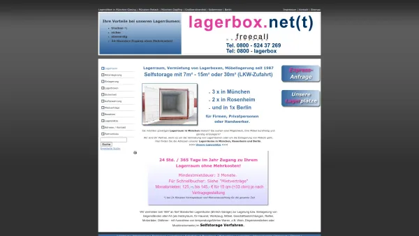 Website Screenshot: LAGERBOX 3 x in München, 2 x Rosenheim, 1 x Berlin - Lagerbox - Lagerraum in München mieten - Lagerraum günstig mieten, Einlagerung in München, Rosenheim oder Berlin - Date: 2023-06-20 10:38:25