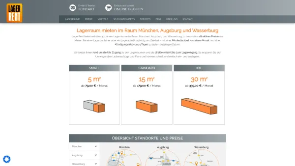 Website Screenshot: LagerRent - Lagerraum mieten in München, Wasserburg und Augsburg - Date: 2023-06-20 10:38:25