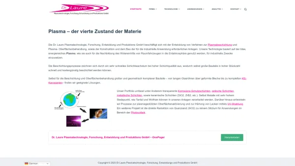 Website Screenshot: Dr. Laure Plasmatechnologie GmbH - Dr. Laure Plasmatechnologie GmbH - Entwicklung & Verfahren - Date: 2023-06-20 10:38:28
