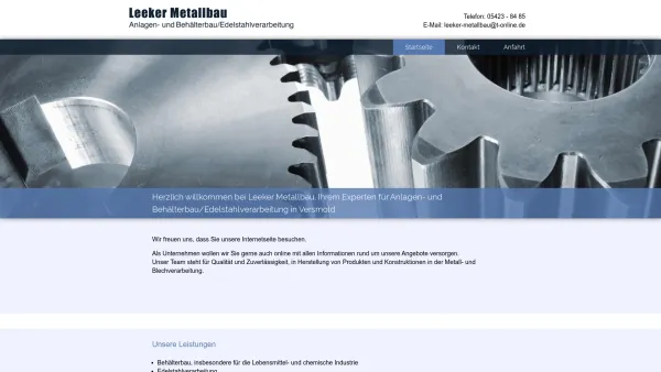 Website Screenshot: Leeker Metallbau -  Edelstahlverarbeitung und  Schweißfachbetrieb nach DIN 18800 - Leeker Metallbau - Date: 2023-06-20 10:38:28