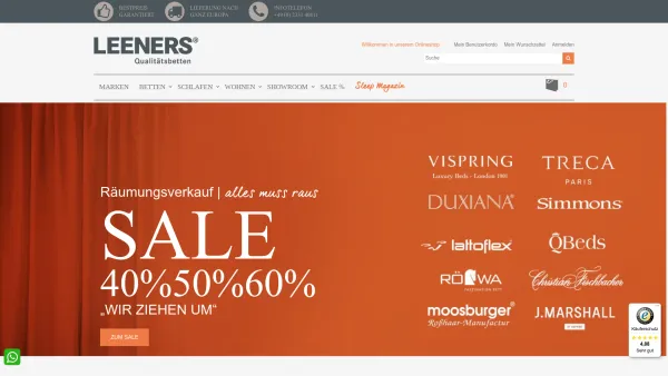 Website Screenshot: Leeners Einrichtungen GmbH - LEENERS® | alle Luxusbetten in einem Shop - Date: 2023-06-20 10:42:11
