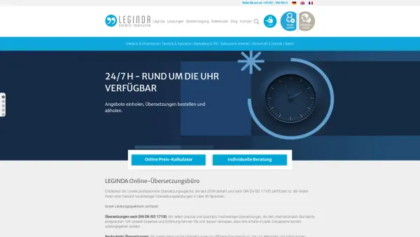 Website Screenshot: Leginda GmbH - LEGINDA - Online Übersetzungsbüro mit Sofortpreisauskunft - Date: 2023-06-20 10:38:28
