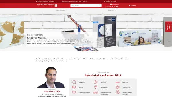Website Screenshot: Druckbetrieb Lindner OHG&#8232; - Druckbetrieb Lindner – Druckerei aus Mainz - Kreative Drucksachen - Date: 2023-06-20 10:38:30
