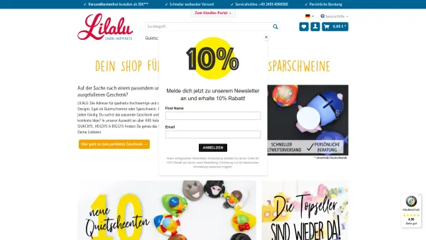 Website Screenshot: LILALU GmbH - LILALU - Shop für Quietscheenten und Sparschweine | LILALU - Date: 2023-06-20 10:38:31