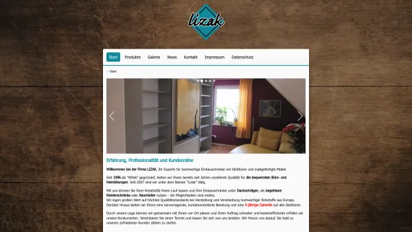 Website Screenshot: Lizak-Gleittür -Einbauschränke, Büromöbel nach Maß - Start | Firma Lizak - Date: 2023-06-20 10:38:31