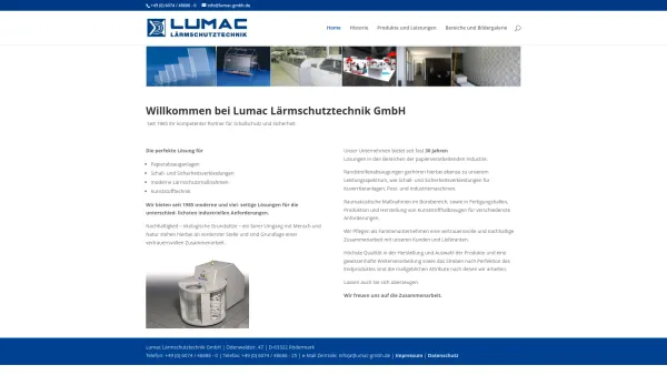Website Screenshot: LUMAC Lärmschutztechnik GmbH -  Ihr Partner  für Schallschutz und Sicherheit im Büro und Industriebereich - Lumac Lärmschutztechnik GmbH | Schallschutz und Sicherheit - Date: 2023-06-20 10:38:33