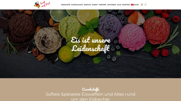 Website Screenshot: Lust auf Eis GmbH - Eisrohstoffe Softeis Speiseeis Eismaschinen und Eistechnik - Date: 2023-06-20 10:42:14
