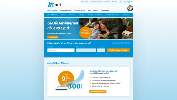 Website Screenshot: Mnet Telekommunikations GmbH -  Telekommunikation  für München und Bayern - Highspeed-Internet von M-net mit bis zu 1.000 Mbit/s - Date: 2023-06-20 10:38:33