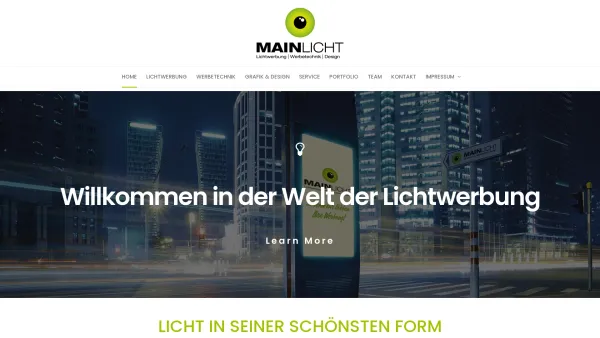Website Screenshot: Mainlicht - Home - Mainlicht GmbH Werbetechnik │ Lichtwerbung │ Design - Date: 2023-06-20 10:38:36