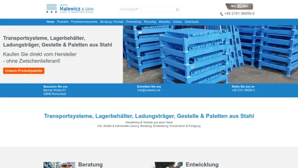 Website Screenshot: Malewicz & Sohn GmbH & Co. KG - Malewicz - Behälter|Gestelle|Paletten|Ladungsträger|Gitterboxen - Date: 2023-06-20 10:38:36