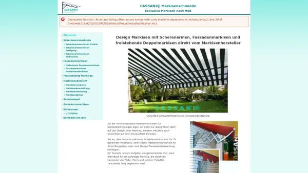 Website Screenshot: Regenschutz Markisen Cassani GmbH - Markisenhersteller für Scherenarmmarkisen und Design Markisen - CASSANI® Markisen München - Date: 2023-06-20 10:38:36