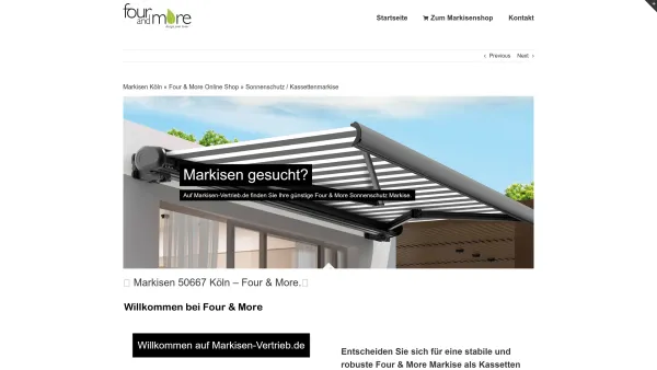 Website Screenshot: Markisen Kreuzer GmbH -  Entweder ist man  Teil eines Problems oder Teil einer Lösung; wir haben uns für Letzteres entschieden - Markisen Köln « Four & More Online Shop » Sonnenschutz / Kassettenmarkise - Date: 2023-06-20 10:38:36