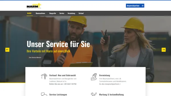 Website Screenshot: MARM Maschinen- und Anlagen-Reparatur- und Montage GmbH - MARM - Vermietung und Verkauf von Baumaschinen - Date: 2023-06-20 10:38:36