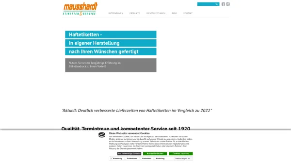Website Screenshot: Mausshardt · Etiketten & Service -  Ihr Hersteller von Selbstklebeetiketten aus Papier, Folie und Seide - Startseite- A. Mausshardt Etiketten GmbH - Date: 2023-06-20 10:38:39