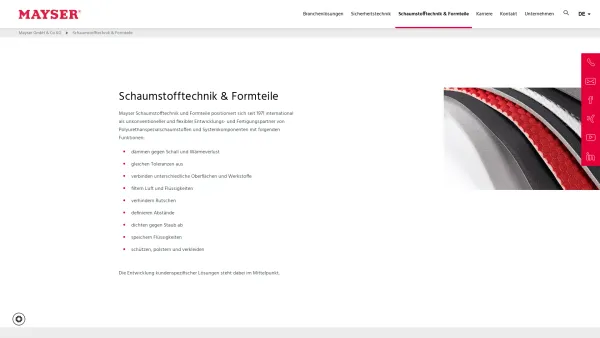 Website Screenshot: Mayser GmbH & Co. KG 
Geschäftsbereich Schaumstofftechnik - Schaumstofftechnik & Formteile bei Mayser | Mayser GmbH & Co KG - Date: 2023-06-20 10:38:39
