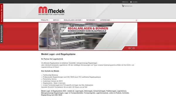 Website Screenshot: Medek Lagertechnik -  Beratung - Planung - Produktion - Montage - Medek Lager- und Regalsysteme :: Regalprüfung und -reparatur - Date: 2023-06-20 10:38:39