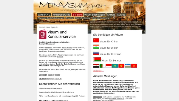 Website Screenshot: VISA AGENCY -  Visum- und Konsulatdienste - Visum und Konsularservice mein-visum GmbH - Date: 2023-06-20 10:38:43