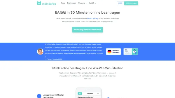 Website Screenshot: meinBafög - BAföG online beantragen, in nur 30 Min | Online BAföG-Antrag - Date: 2023-06-20 10:42:14