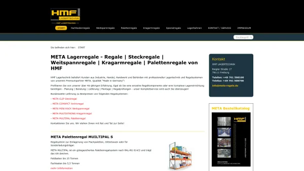 Website Screenshot: HMF LAGERTECHNIK Horst Maurer GmbH - META LAGERREGALE - Regale | Regalsysteme |Steckregale | Palettenregale von HMF - Date: 2023-06-20 10:38:43