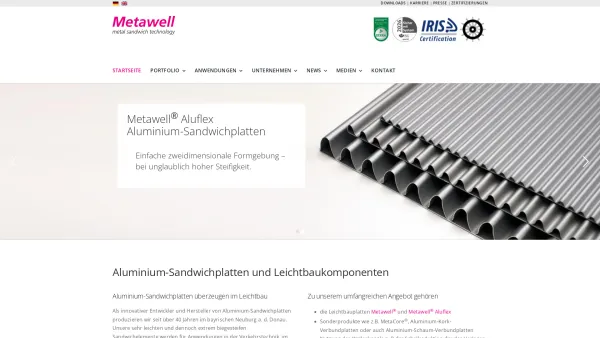 Website Screenshot: Metawell GmbH metal sandwich technology - Metawell: Aluminium-Sandwichplatten & Leichtbaukomponenten - Date: 2023-06-20 10:42:14