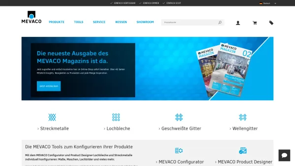 Website Screenshot: MEVACO GmbH -  Ideen inklusive - MEVACO: Streckmetalle, Lochbleche, Gitter - FASZINIEREND EINFACH - Date: 2023-06-20 10:38:43