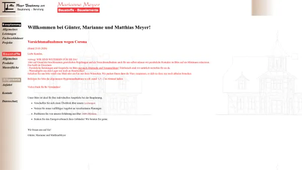 Website Screenshot: Günter Meyer Bauplanung - Bauplanung - Beratung - Baustoffe - Bauelemente alles bei bei Meyer Kolborn - Date: 2023-06-20 10:38:43