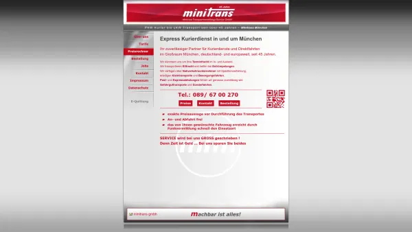 Website Screenshot: minitrans GmbH -  -minitrans bringt maxi Leistung- - Minitrans Kurierdienst München - Date: 2023-06-20 10:38:47