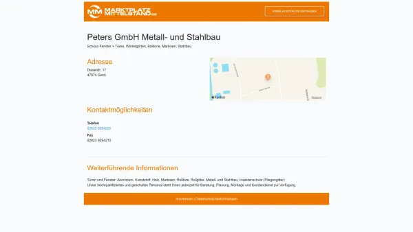 Website Screenshot: Metall und Stahlbau Peters GmbH - Peters GmbH Metall- und Stahlbau in Goch - Date: 2023-06-20 10:38:52