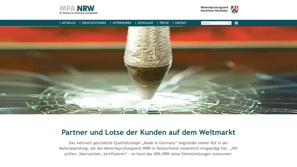 Website Screenshot: Materialprüfungsamt NRW -  Prüfen - Überwachen  - Zertifizieren - Home - Date: 2023-06-20 10:38:52