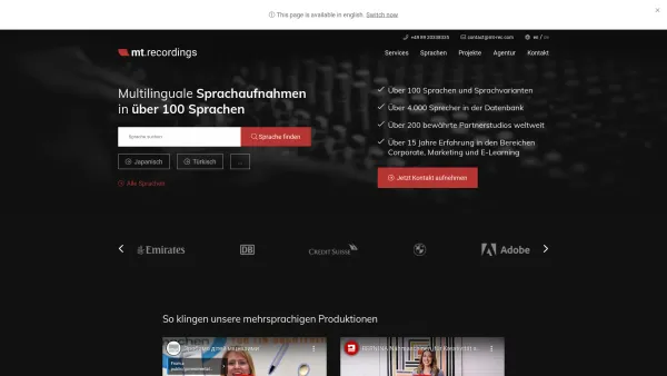 Website Screenshot: mt.recordings Agentur für multilinguale Sprachaufnahmen - Agentur für multilinguale Sprachaufnahmen » mt.recordings - Date: 2023-06-20 10:38:52