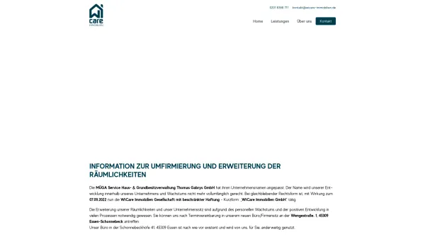Website Screenshot: MüGa Service Haus- und Grundbesitzverwaltung - Aus MÜGA wird WiCare Immobilien - WiCare Immobilien und Hausverwaltung - Date: 2023-06-20 10:38:52