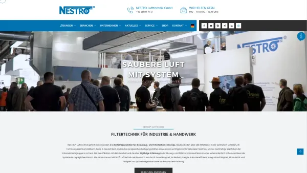 Website Screenshot: Nestro Lufttechnik GmbH - Absaugtechnik & Luftfilter | Nestro - Date: 2023-06-20 10:39:05