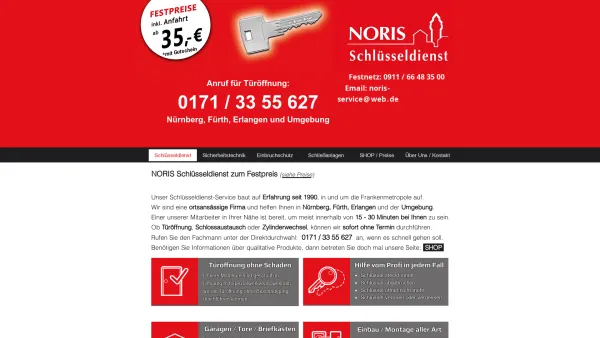Website Screenshot: NORIS Schlüsseldienst & Sicherheitstechnik - Schlüsseldienst Nürnberg 35€ Festpreis inkl. Anfahrt - NORIS - Date: 2023-06-20 10:39:11