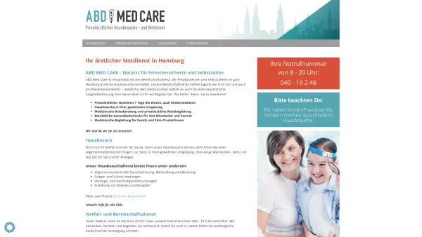 Website Screenshot: ABD MED CARE UG - Notarzt in Hamburg | Ärztlicher Notdienst | ABD MED CARE - Date: 2023-06-20 10:39:11