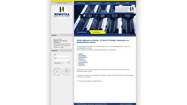 Website Screenshot: NOWOTKA GmbH & Co. Metallbau KG - Nowotka - Metallbau, Maschinenbau und Blechbearbeitung in Bremen - Date: 2023-06-20 10:39:11