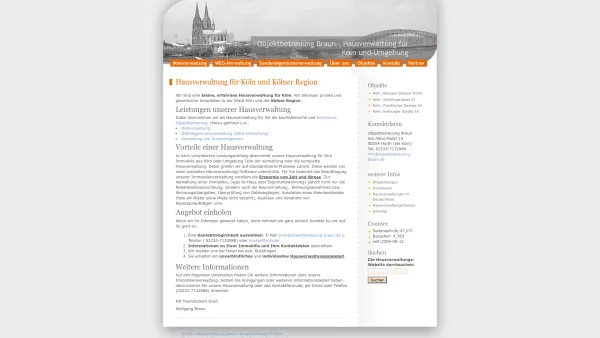 Website Screenshot: Objektbetreuung Braun Ihre kompetente Hausverwaltung in Köln - Hausverwaltung für Köln und Kölner Region | Objektbetreuung Braun - Date: 2023-06-20 10:39:11