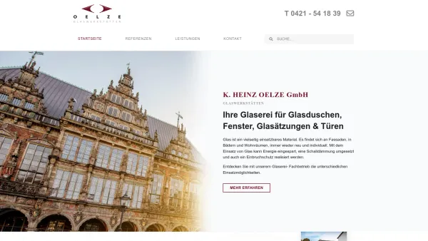 Website Screenshot: Glaswerkstätten Oelze GmbH -  Elegante und  spezielle Lösungen in Glas und Kunststoff - Startseite - Glaserei Oelze - Türen, Fenster, Duschen und mehr - Date: 2023-06-20 10:39:11