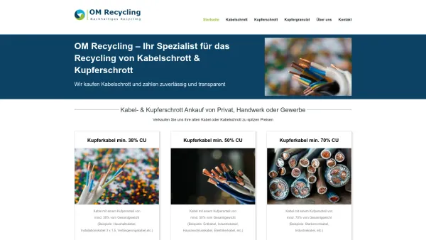 Website Screenshot: OM Recycling Kabel & Schrottrecycling - Kabelschrott Ankauf | Kupferkabel verkaufen | OM Recycling - Date: 2023-06-20 10:42:17