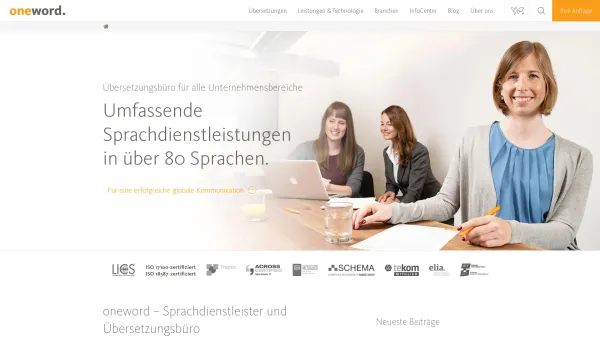 Website Screenshot: oneword GmbH Übersetzungsmanagement Stuttgart - Übersetzungsbüro für professionelle Sprachdienstleistungen - Date: 2023-06-20 10:39:18