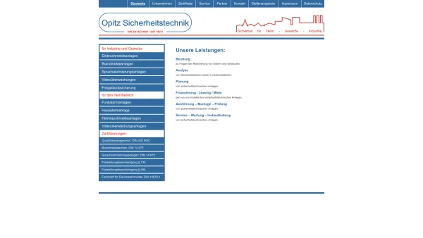 Website Screenshot: Opitz Sicherheitstechnik - Opitz Sicherheitstechnik - Einbruchmeldeanlage - Alarmanlagen - Brandschutztechnik / Brandmeldetechnik - Date: 2023-06-20 10:39:18