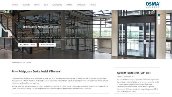 Website Screenshot: OSMA Aufzüge A. Schenk GmbH & Co.KG · Stammhaus · -  Ideen, die Sie aufwärts bringen! - OSMA Aufzüge - Aufzug | Service | Reparatur | Modernisierung | Notruf - Date: 2023-06-20 10:39:18