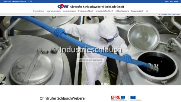 Website Screenshot: OSW Ohrdrufer SchlauchWeberei Eschbach GmbH -  Ohne Fehler supermodern weltweit! - Schlauchweberei Eschbach ≡ Die Schlauchweberei. - Date: 2023-06-20 10:39:18