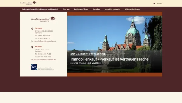Website Screenshot: Oswald Immobilien -  - Seit 1971 KOMPETENZ und  ERFAHRUNG auf dem Immobilienmarkt - Ihr Immobilienmakler in Hannover und Neustadt am Rübenberge - Date: 2023-06-20 10:39:18