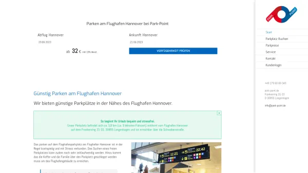 Website Screenshot: park-point.de - Parken am Flughafen Hannover bei park-point.de – günstig Parken am Flughafen Hannover - Date: 2023-06-20 10:42:17